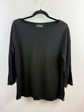 Lauren Ralph Lauren Black 100% Rayon Boatneck Top | Size M | Vintage 90s